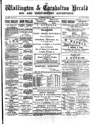cover page of Wallington & Carshalton Herald published on May 2, 1885