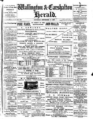 cover page of Wallington & Carshalton Herald published on September 17, 1887