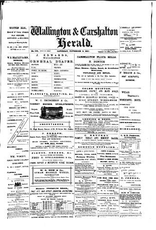 cover page of Wallington & Carshalton Herald published on November 2, 1889