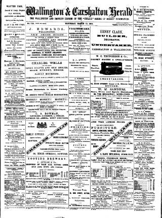 cover page of Wallington & Carshalton Herald published on March 19, 1892