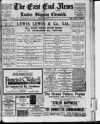 cover page of East End News and London Shipping Chronicle published on May 2, 1919