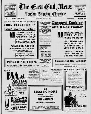 cover page of East End News and London Shipping Chronicle published on June 18, 1935