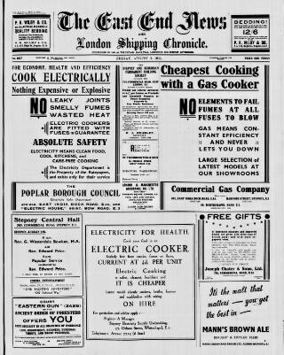cover page of East End News and London Shipping Chronicle published on August 2, 1935