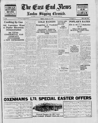 cover page of East End News and London Shipping Chronicle published on March 19, 1937