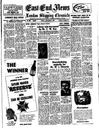 cover page of East End News and London Shipping Chronicle published on November 2, 1951