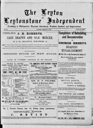 cover page of Leytonstone Express and Independent published on February 2, 1878