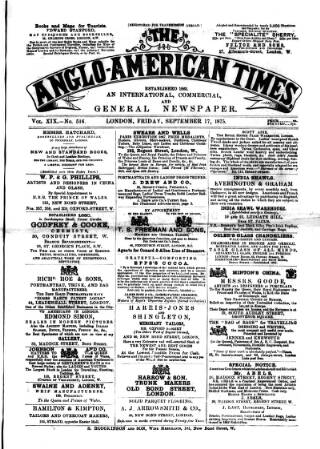 cover page of Anglo-American Times published on September 17, 1875