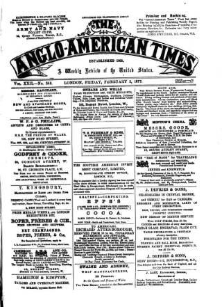 cover page of Anglo-American Times published on February 2, 1877