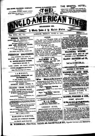 cover page of Anglo-American Times published on June 18, 1880