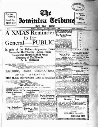 cover page of Dominica Tribune published on November 2, 1935