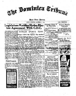 cover page of Dominica Tribune published on September 17, 1949