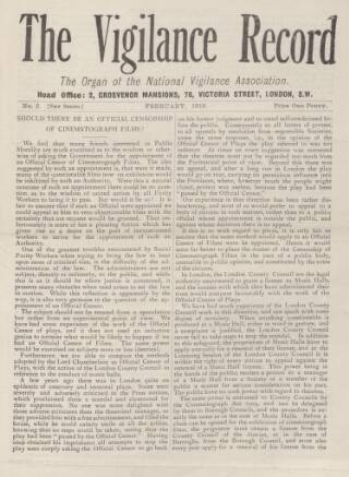 cover page of Vigilance Record published on February 1, 1916