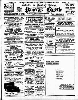 cover page of St. Pancras Gazette published on September 17, 1915