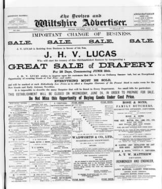 cover page of Devizes and Wilts Advertiser published on June 18, 1903