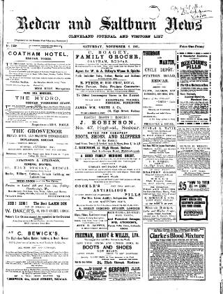 cover page of Redcar and Saltburn News published on November 2, 1901