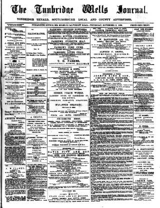 cover page of Tunbridge Wells Journal published on November 2, 1899