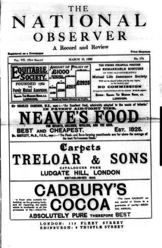 cover page of National Observer published on March 19, 1892