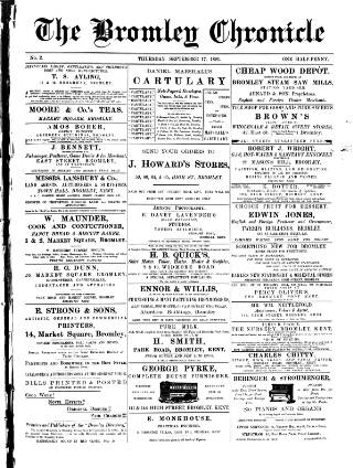 cover page of Bromley Chronicle published on September 17, 1891