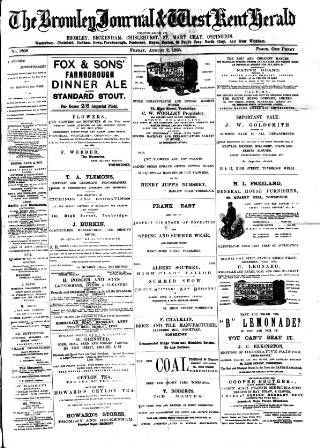 cover page of Bromley Journal and West Kent Herald published on August 2, 1895