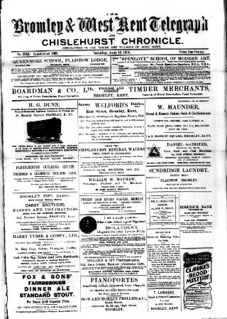 cover page of Bromley and West Kent Telegraph published on June 18, 1904