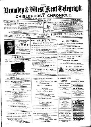 cover page of Bromley and West Kent Telegraph published on May 2, 1908