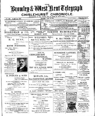 cover page of Bromley and West Kent Telegraph published on June 18, 1910