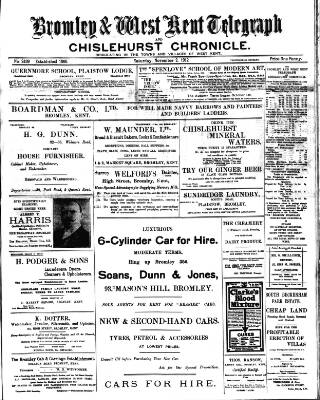 cover page of Bromley and West Kent Telegraph published on November 2, 1912