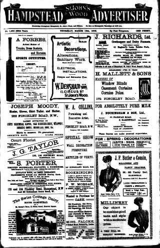 cover page of Hampstead News published on March 19, 1908