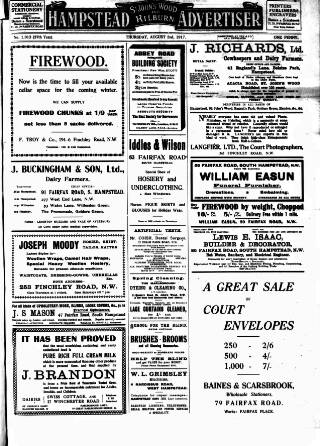 cover page of Hampstead News published on August 2, 1917