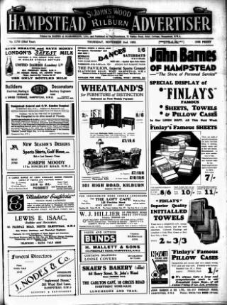 cover page of Hampstead News published on November 2, 1933