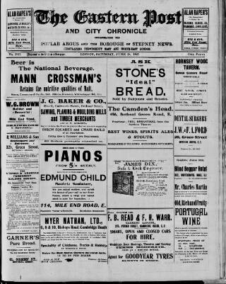 cover page of Eastern Post published on June 18, 1921