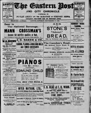 cover page of Eastern Post published on September 17, 1921