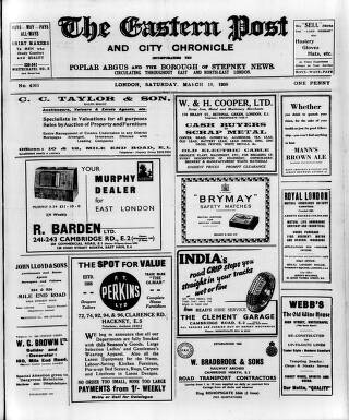 cover page of Eastern Post published on March 19, 1938