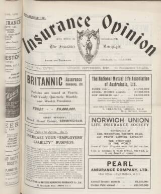 cover page of Insurance Opinion published on September 1, 1919