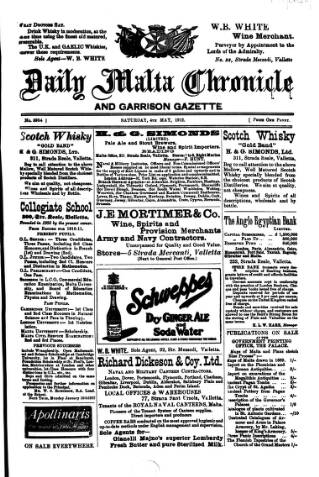 cover page of Daily Malta Chronicle and Garrison Gazette published on May 4, 1912