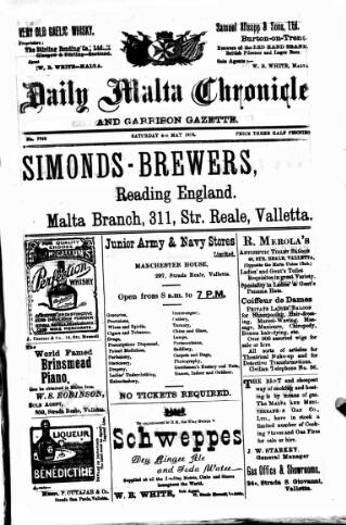 cover page of Daily Malta Chronicle and Garrison Gazette published on May 4, 1918
