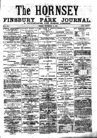 cover page of Hornsey & Finsbury Park Journal published on November 2, 1883