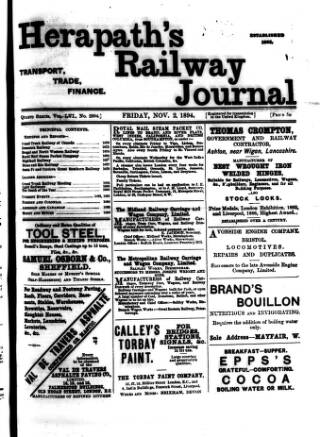 cover page of Herapath's Railway Journal published on November 2, 1894