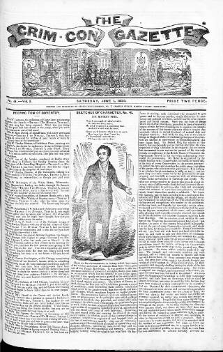 cover page of Crim. Con. Gazette published on June 1, 1839