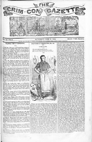 cover page of Crim. Con. Gazette published on June 8, 1839