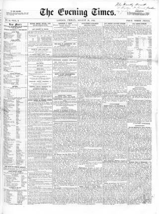 cover page of Evening Times (London) published on August 27, 1852