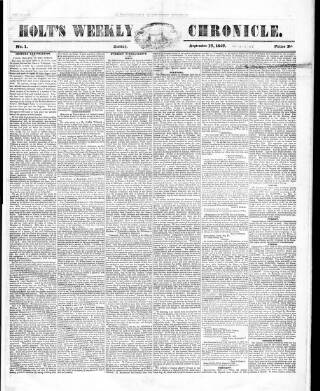 cover page of Holt's Weekly Chronicle published on September 17, 1837