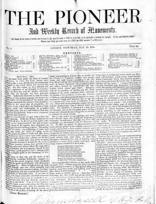 cover page of Pioneer and Weekly Record of Movements published on May 10, 1851