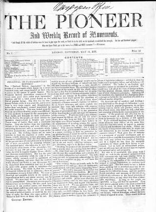 cover page of Pioneer and Weekly Record of Movements published on May 31, 1851
