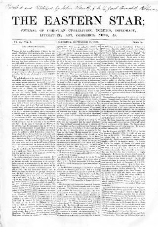 cover page of Eastern Star published on September 17, 1853