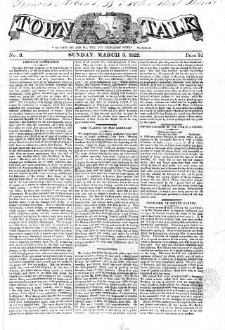 cover page of Town Talk 1822 published on March 3, 1822