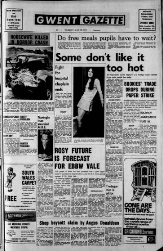 cover page of Gwent Gazette published on June 18, 1970