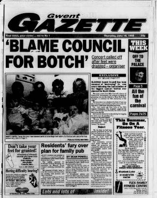 cover page of Gwent Gazette published on June 18, 1998