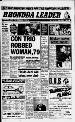 cover page of Rhondda Leader published on February 2, 1989