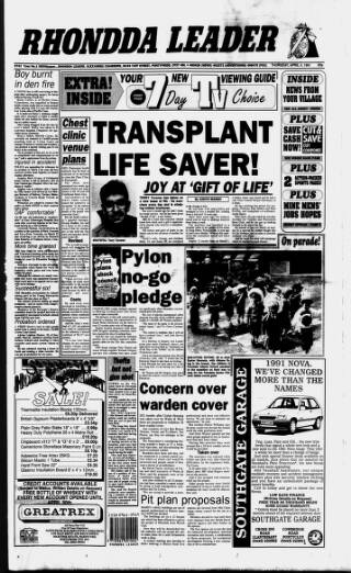 cover page of Rhondda Leader published on April 4, 1991